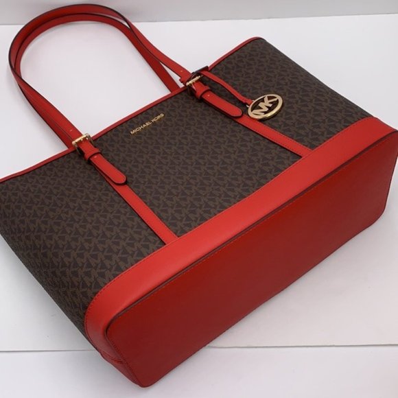 Michael Kors Jet Set Travel Large Top Zip Shoulder Tote Bag Color Flame